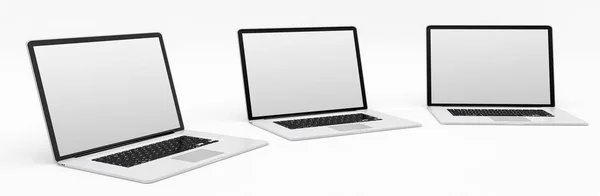 Потрійний сучасний цифровий срібний і чорний ноутбук 3D рендерингу — стокове фото