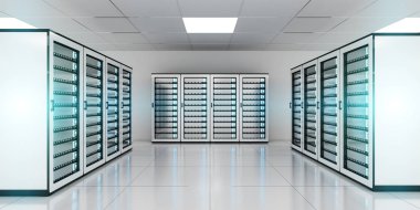 Beyaz sunucu Oda veri depolama 3d işleme merkezi