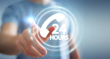 Yardım hattı yardım almak 3d rendering kullanarak iş adamı