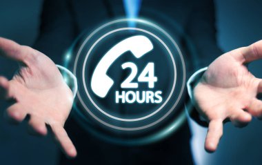 Yardım hattı yardım almak 3d rendering kullanarak iş adamı