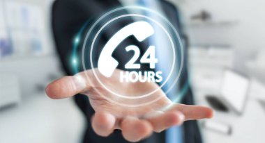 Yardım hattı yardım almak 3d rendering kullanarak iş adamı