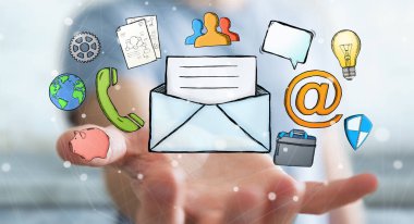 El yazması kişi simgesi elinde tutan işadamı