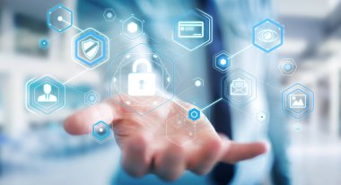 Bir siber saldırı 3d render engellemek için antivirus istimal iş adamı