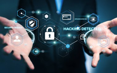 Bir siber saldırı 3d render engellemek için antivirus istimal iş adamı