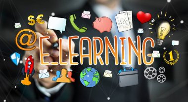 E-öğrenme sunu çizilmiş çizim işadamı