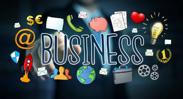Za pomocą prezentacji ręcznie rysowane biznes biznesmen — Zdjęcie stockowe