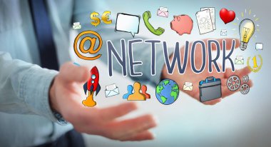 İşadamı modern el yazması ağ metin kullanma