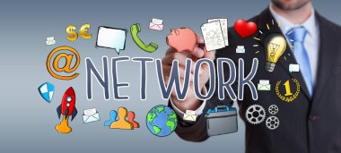 İşadamı modern el yazması ağ metin kullanma