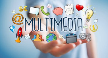 Multimedya teknolojisinin çizilmiş sunum kullanarak iş adamı