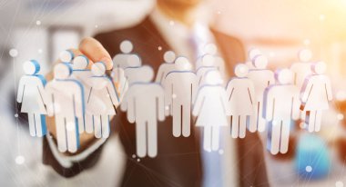 3D rendering grup insan elinde tutan işadamı