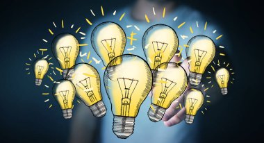 Çizilmiş ampul parmağıyla dokunmadan işadamı