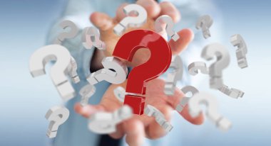 3D render soru işaretleri kullanarak iş adamı