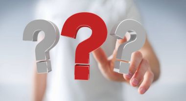 3D render soru işaretleri kullanarak iş adamı