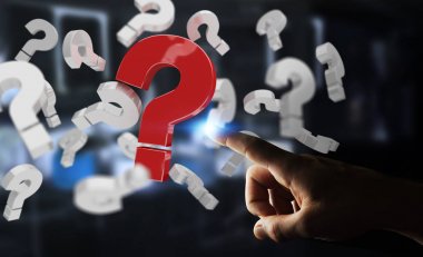 3D render soru işaretleri kullanarak iş adamı