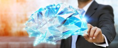 Onun el 3d ren dijital röntgen insan beyninde tutan işadamı