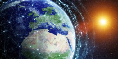 Veri değişimi ve küresel ağ üzerinden dünya 3d render