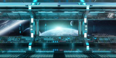 Uzay gemisi iç uzak sistem 3d render Manzaralı