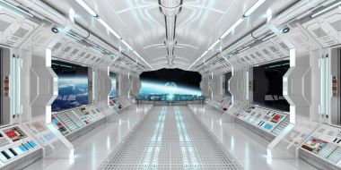 Uzay gemisi iç dünyanın manzaralı Earth 3d işleme el