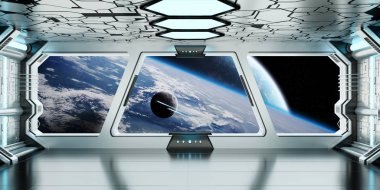 Uzay gemisi iç uzak sistem 3d render Manzaralı