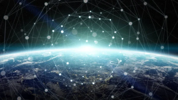 Datenaustausch und globales Netzwerk auf der ganzen Welt 3D-Rendering — Stockfoto