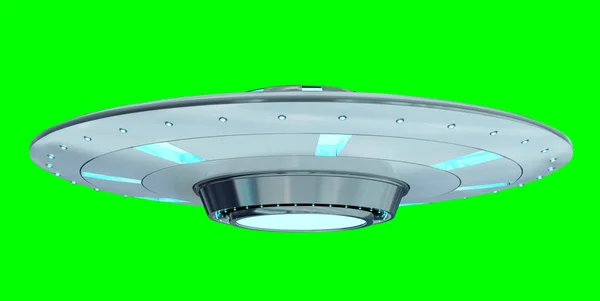 Винтажный НЛО изолирован на зеленом фоне 3D рендеринга — стоковое фото