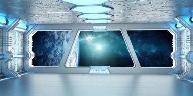 Uzay gemisi iç dünyanın manzaralı Earth 3d işleme el