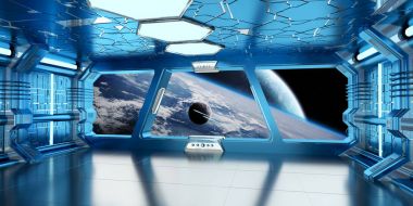 Uzay gemisi iç uzak sistem 3d render Manzaralı