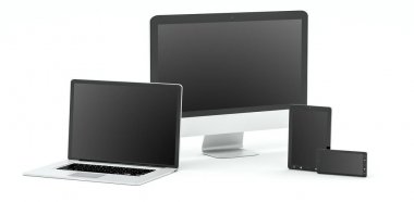 Modern bilgisayar dizüstü cep telefonu ve tablet 3d render