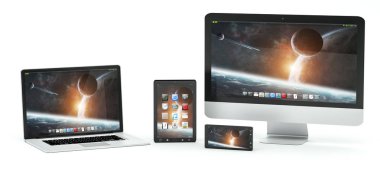 Modern bilgisayar dizüstü cep telefonu ve tablet 3d render