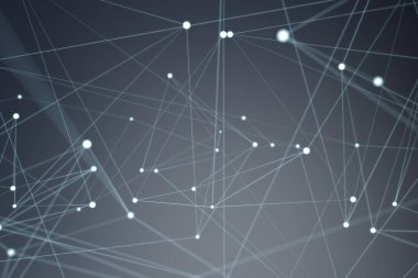 Beyaz ve mavi parlak nokta ağ 3d render yüzen