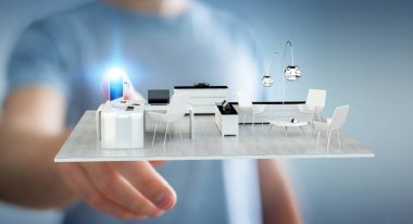 Beyaz dokunmadan işadamı 3d render daire