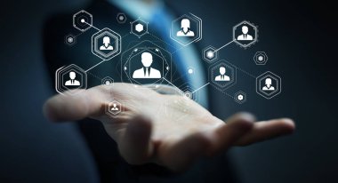 Dijital sosyal ağ 3d işlemesini kullanan iş adamı