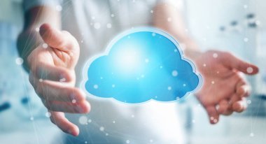 Dijital bulut 3d rendering kullanarak iş adamı