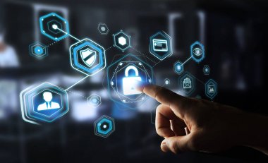 Bir siber saldırı 3d render engellemek için antivirus istimal iş adamı