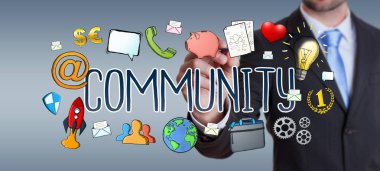 Çizilmiş topluluk sunum kullanarak iş adamı