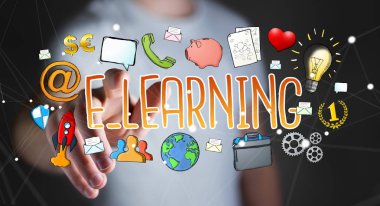 E-öğrenme sunu çizilmiş dokunmadan işadamı