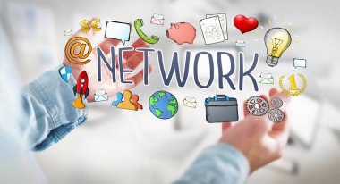 İşadamı modern el yazması ağ metin kullanma