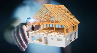 3D render bitmemiş planı ev onun dokunmadan işadamı