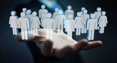 3D rendering grup insan elinde tutan işadamı