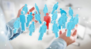 3D rendering grup insan elinde tutan işadamı
