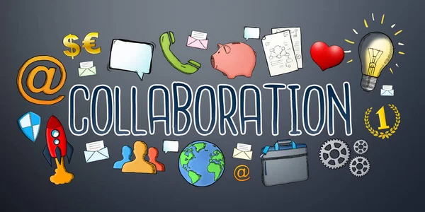 Testo di collaborazione disegnato a mano con icona — Foto Stock