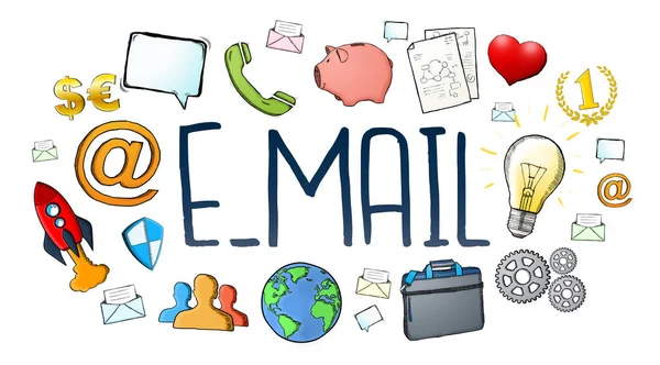 Manuscript e-mail contact tekst met pictogrammen — Stockfoto