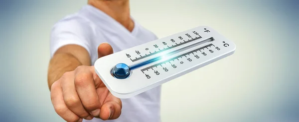 Affärsman kontrollera temperaturen släppa 3d-rendering — Stockfoto