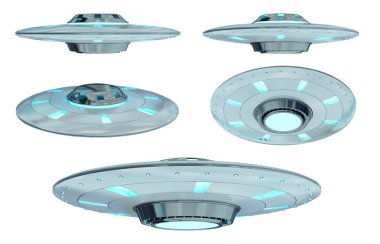 Beyaz arka plan üzerinde 3d render izole vintage Ufo koleksiyonu