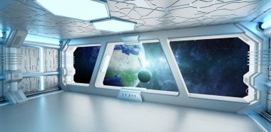 Uzay gemisi iç dünyanın manzaralı Earth 3d işleme el