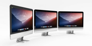 Üçlü modern gümüş ve siyah metalik bilgisayar 3d render