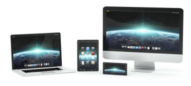 Modern bilgisayar dizüstü cep telefonu ve tablet 3d render