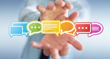 Renkli düz konuşma simgeler 3d rendering kullanarak iş adamı