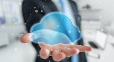 Dijital bulut 3d rendering kullanarak iş adamı