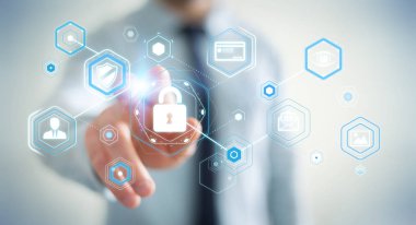 Bir siber saldırı 3d render engellemek için antivirus istimal iş adamı
